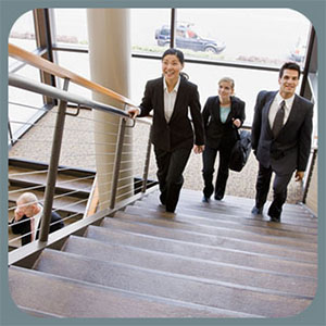 Business people asending stairs